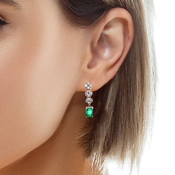 Natural Emerald Diamond Earrings 14 KT 2.13 TCW Certified $4,950 017932 - Picture 3 of 10